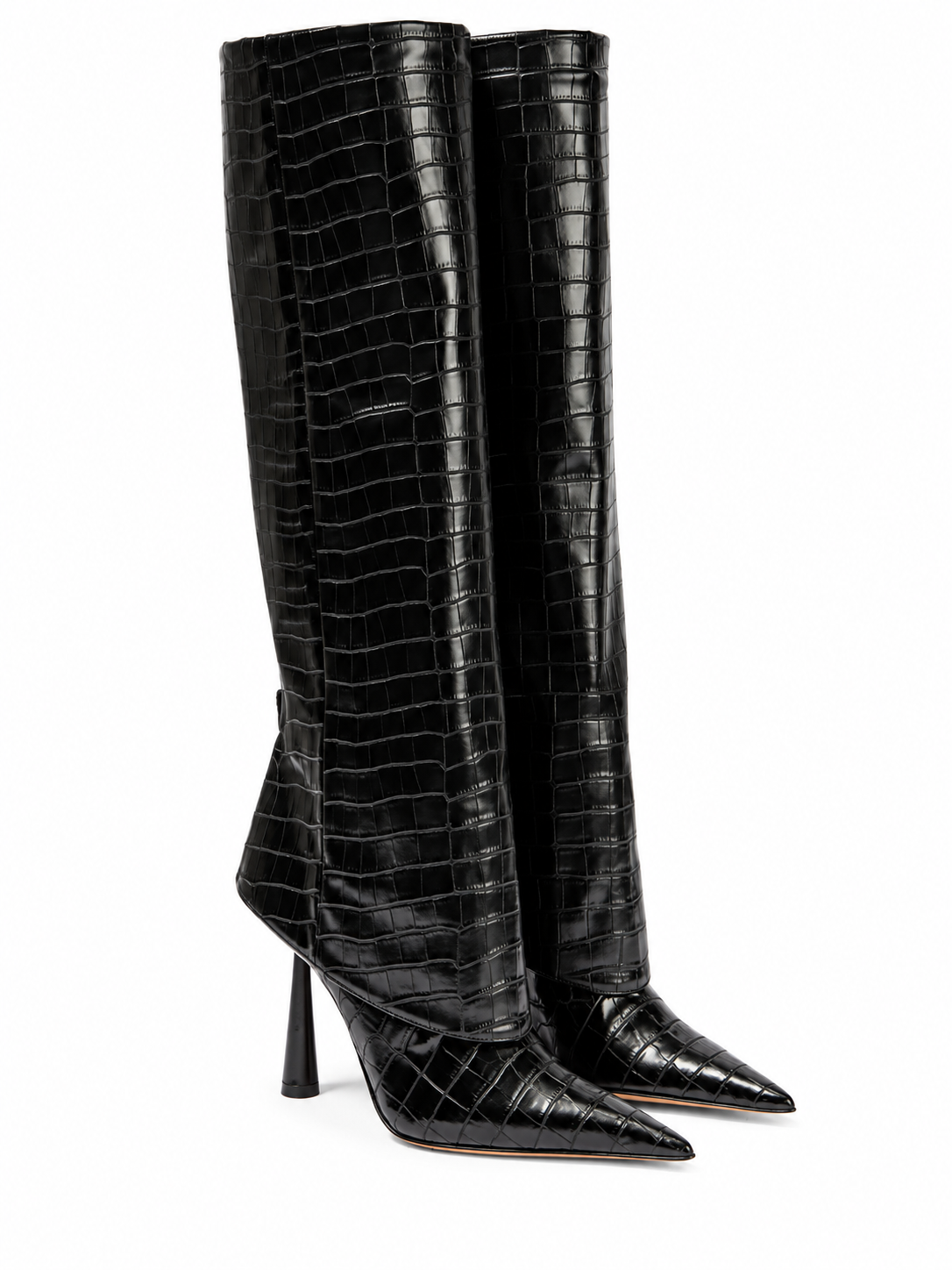 GENEVIÈVE | Croc-Embossed Knee-High Stiletto Boots